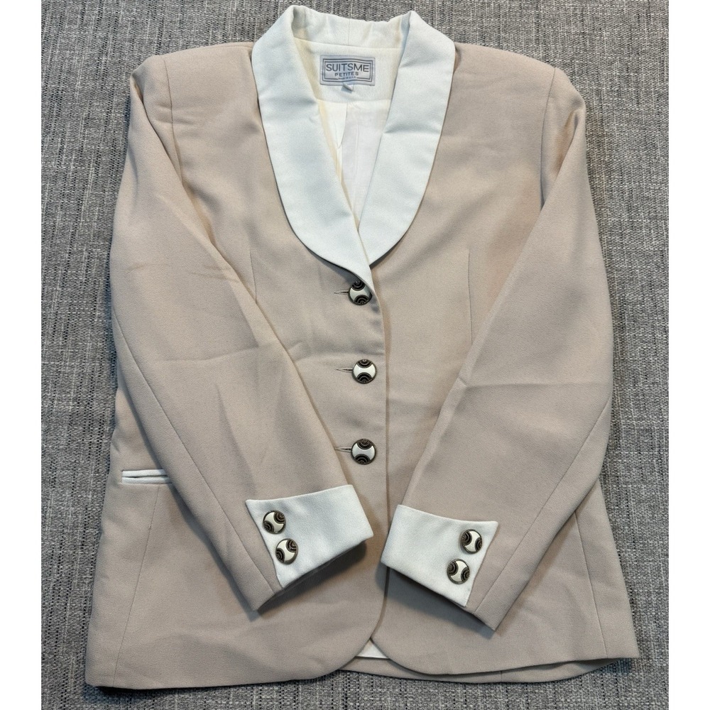 Vtg SuitsMe Lined Blazer Jacket Of White  and White Petites 10 Made‎ in USA S 10